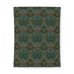 Patterned cotton fabric duvet cover with a green and brown design on a white background