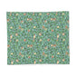 Patterned cotton fabric duvet cover with birds and flowers on a blue background