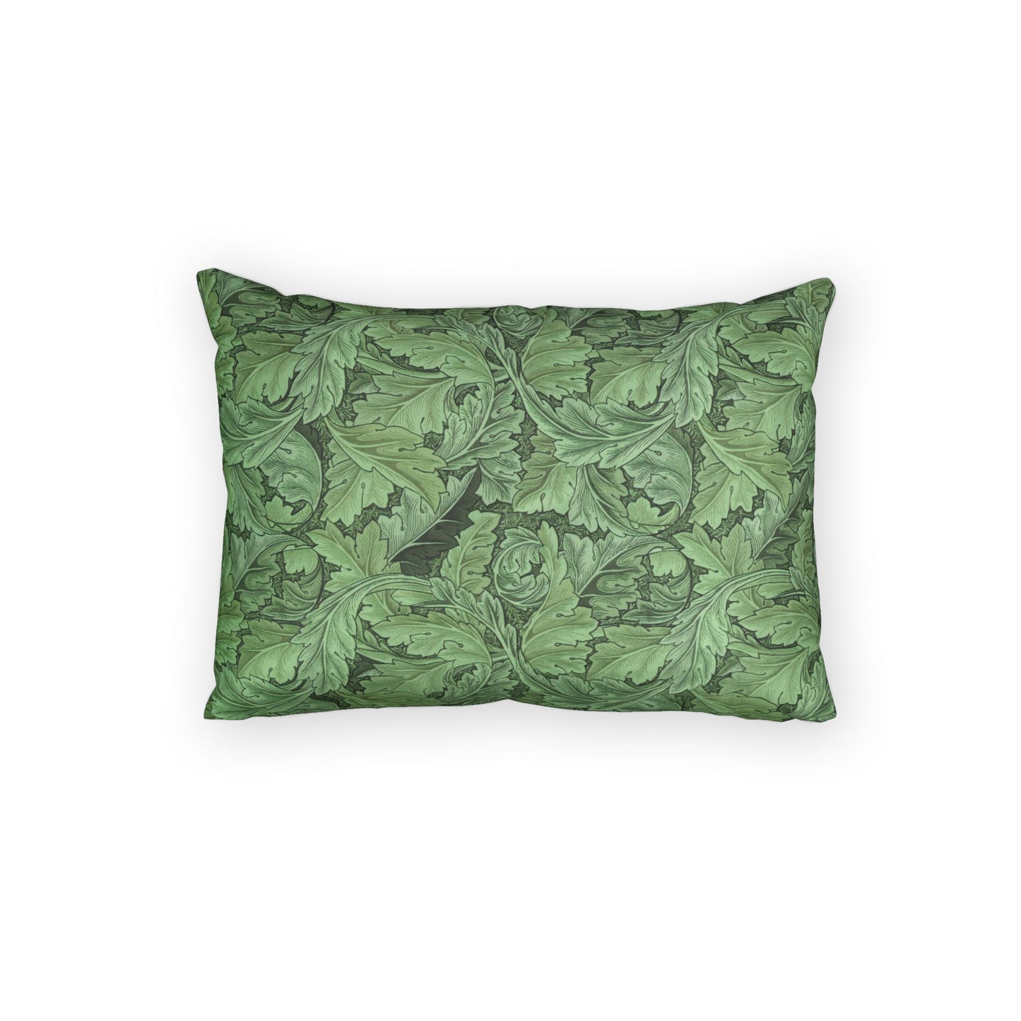 Green leaf-patterned pillow on a white background