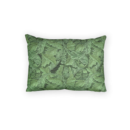 Green leaf-patterned pillow on a white background