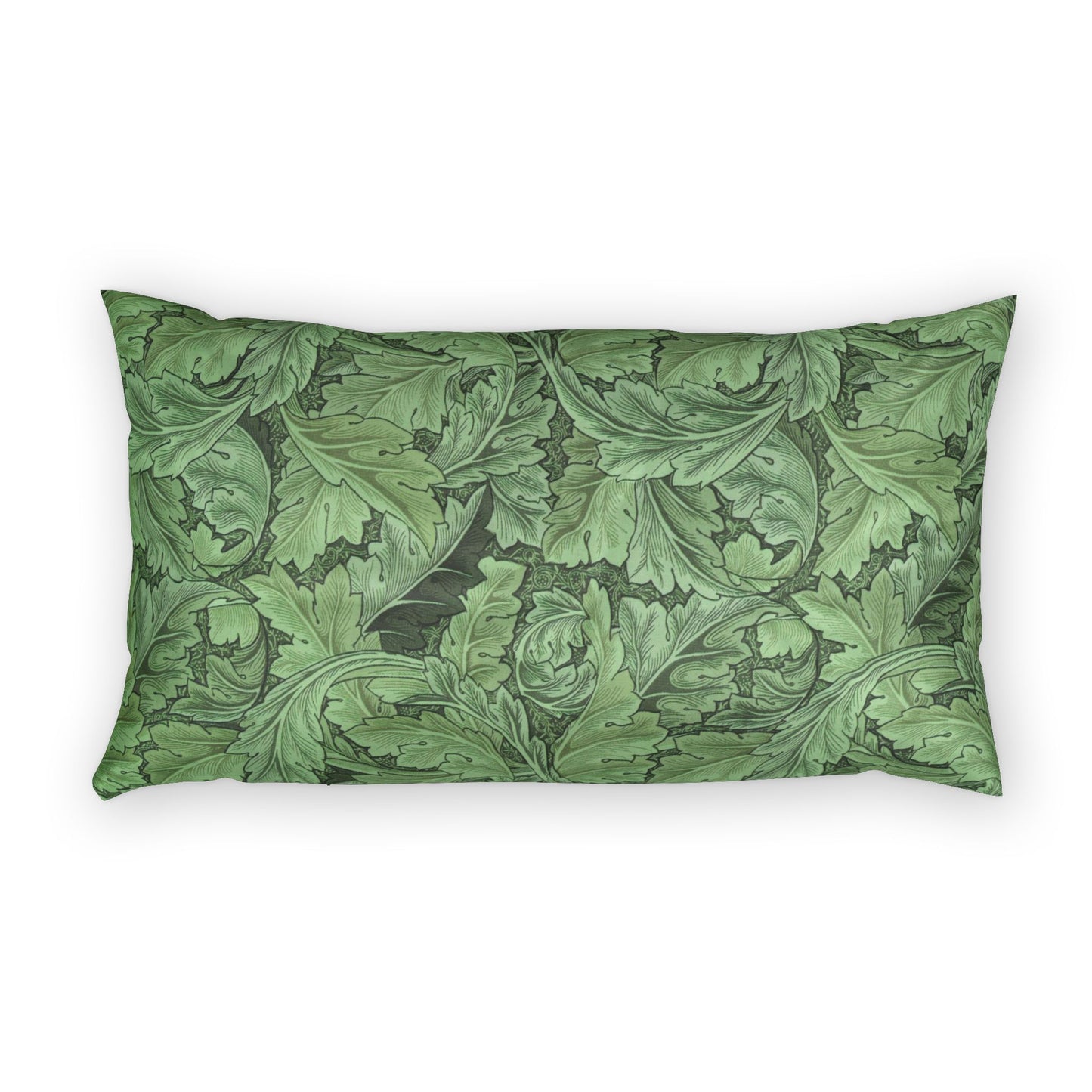 Green leaf patterned pillow on a white background