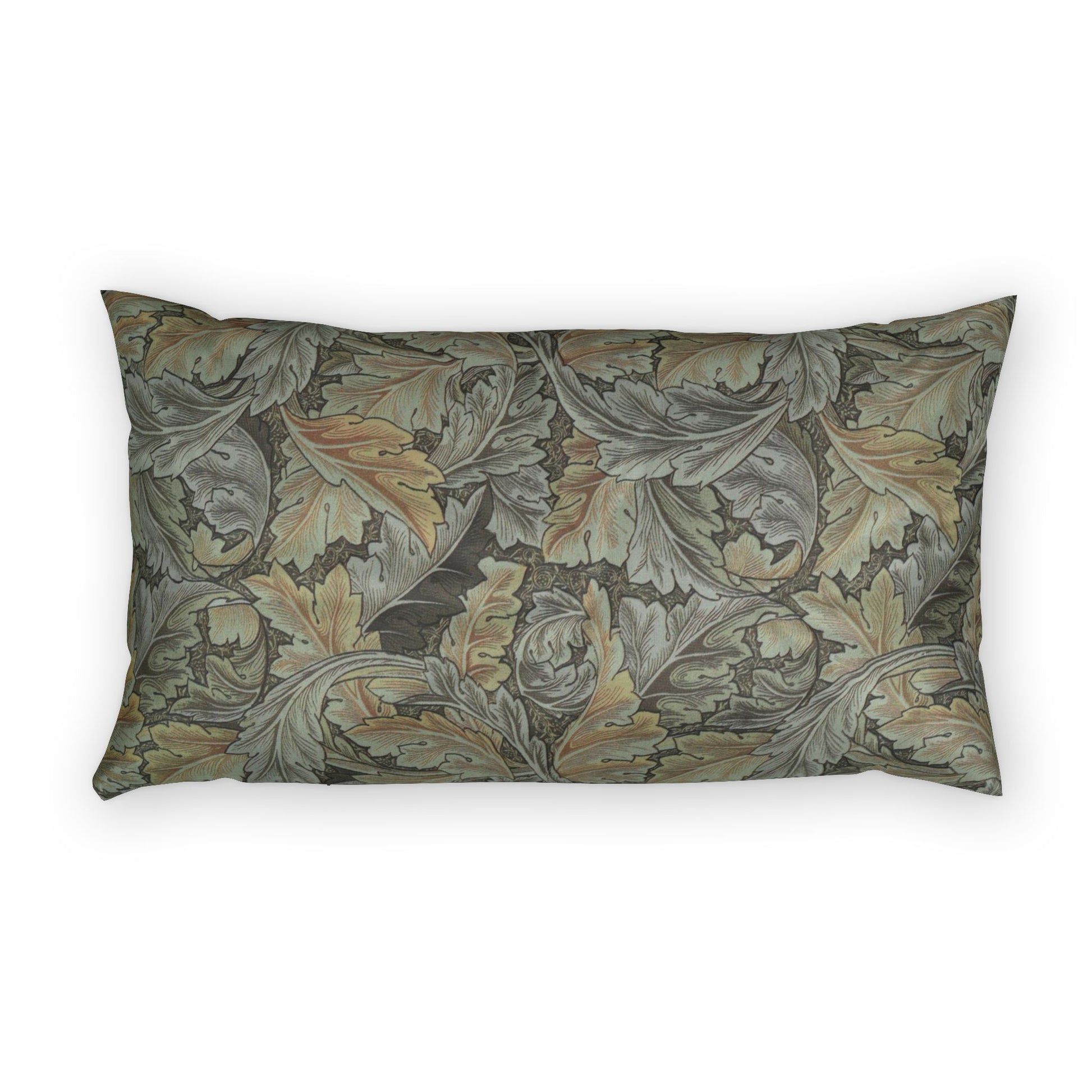 Decorative pillow with leaf pattern on a white background