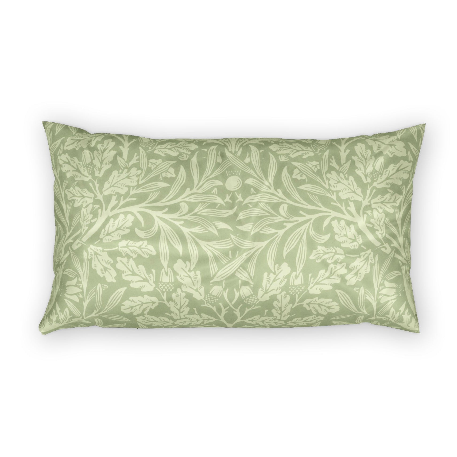 Green leaf-patterned pillow on a white background