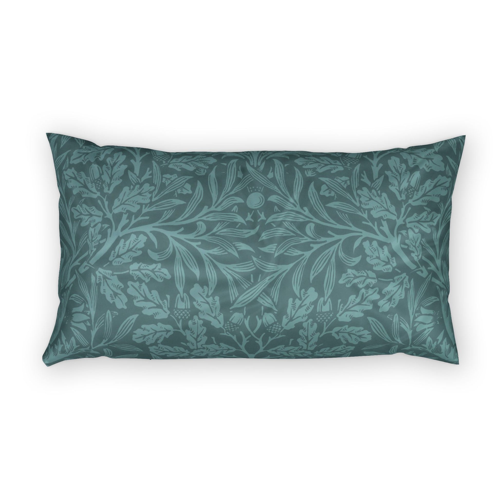 Green leaf patterned pillow on a white background