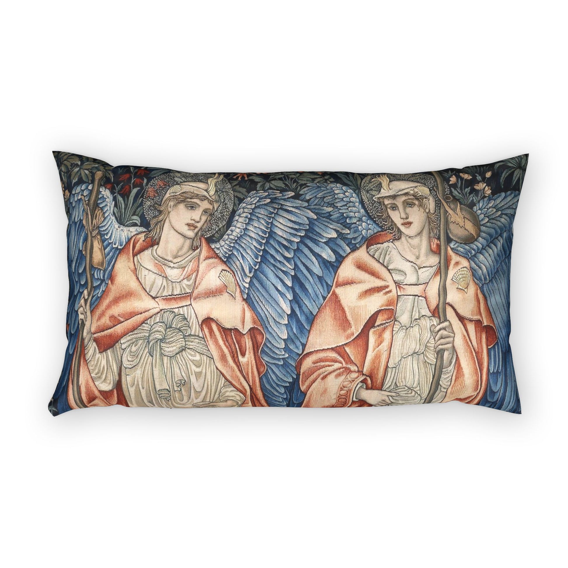 Decorative pillow with angel design on a white background