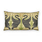 Decorative pillow with black swan design on a beige background
