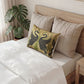 Decorative pillow with swan design on a bed in a bedroom setting