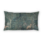 Decorative pillow with nature-themed design featuring animals and foliage on a white background