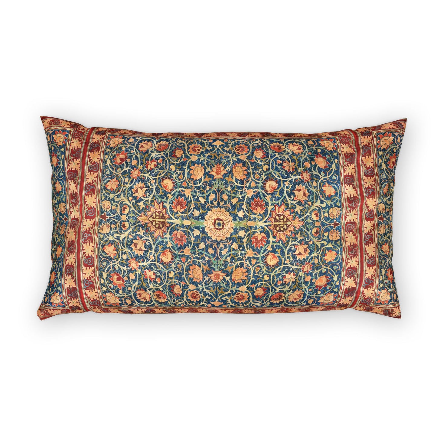 Decorative pillow with intricate floral pattern on a white background
