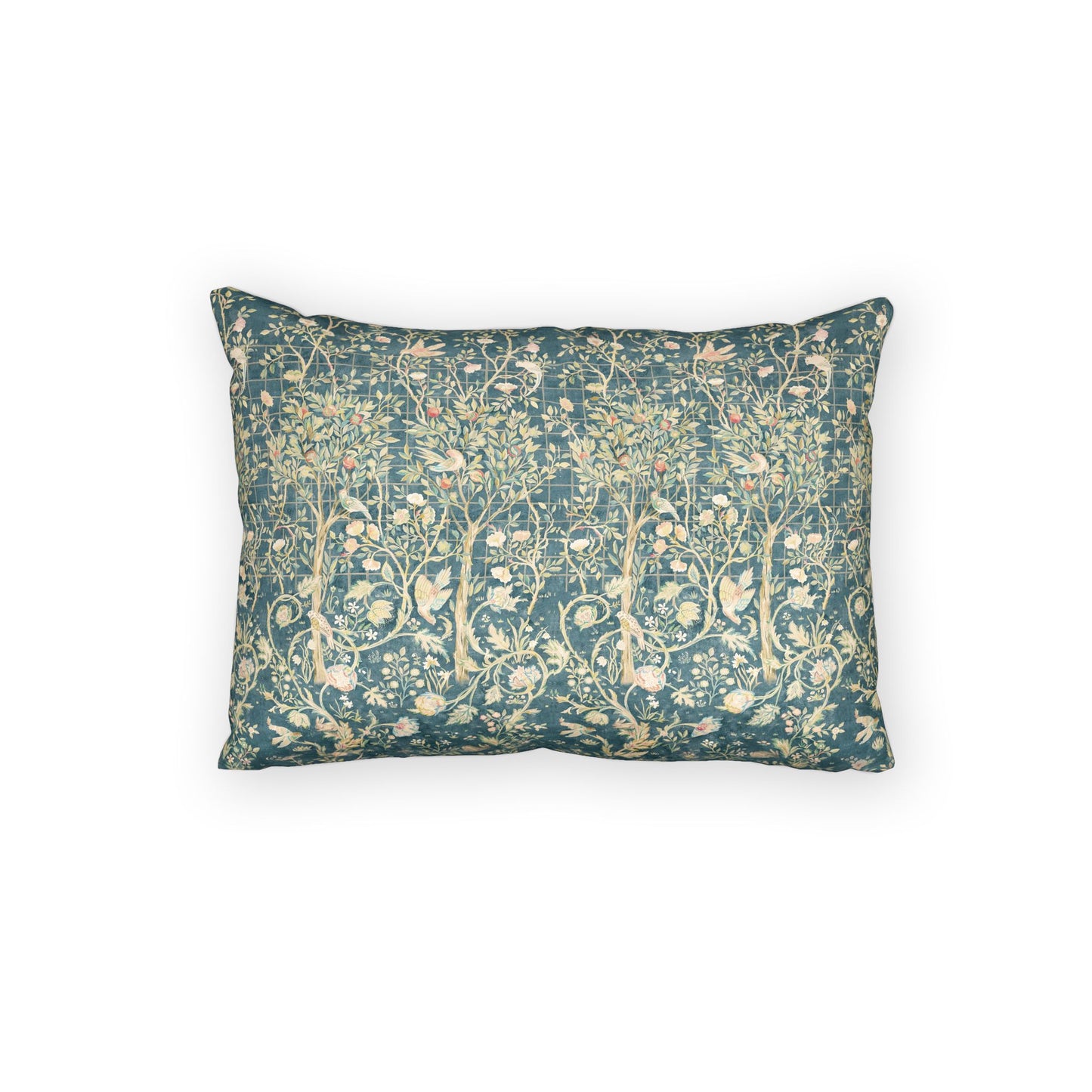 Decorative pillow with a floral pattern on a white background
