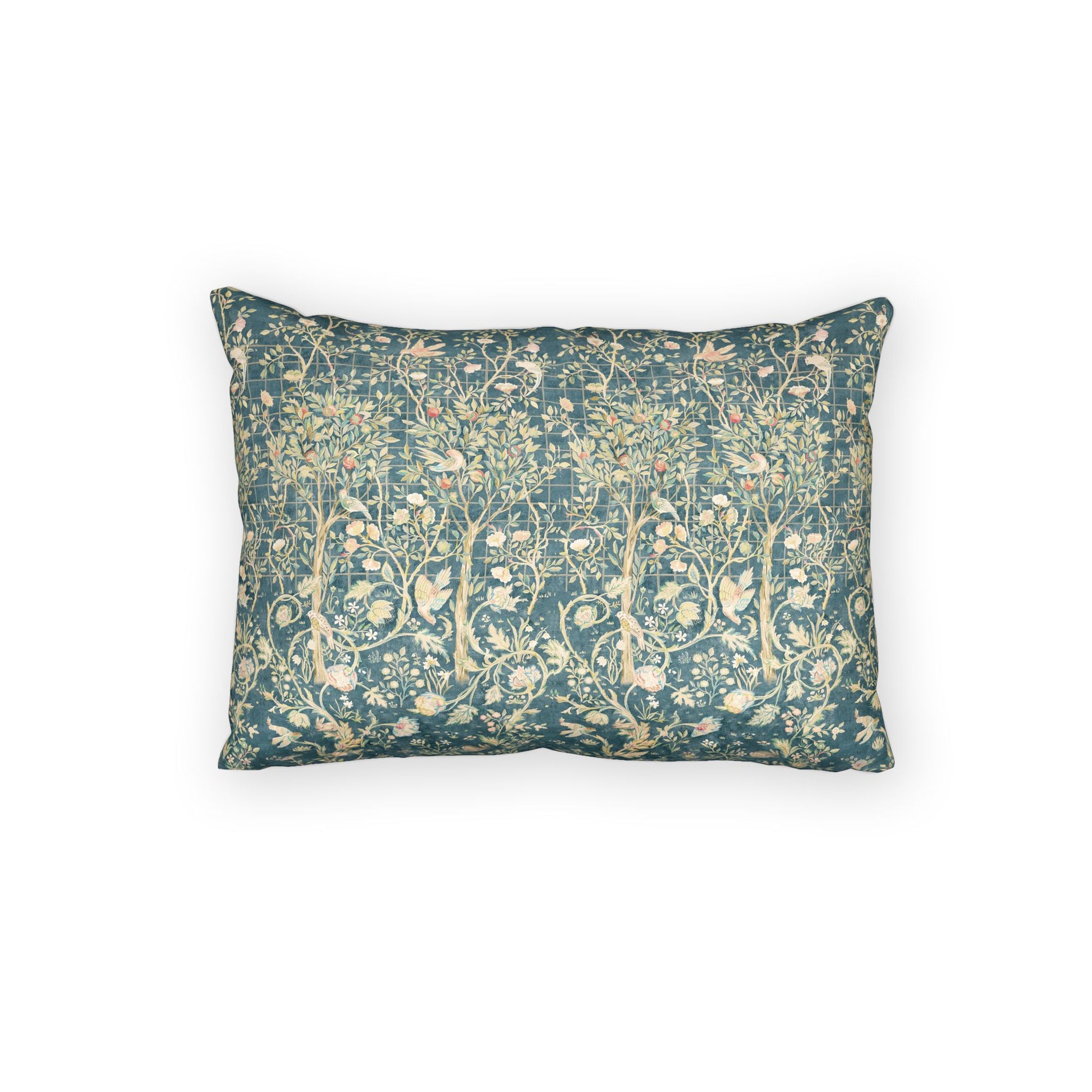 Decorative pillow with a floral pattern on a white background