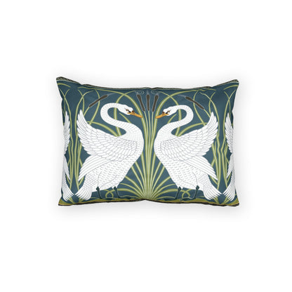 Decorative pillow with swan design on a white background