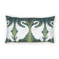 Decorative pillow with swan design on a teal background