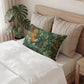 Decorative pillow with colorful patterns on a bed in a bedroom setting.