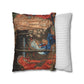 Decorative pillow with classical design and a plain striped pillow next to it on a white background