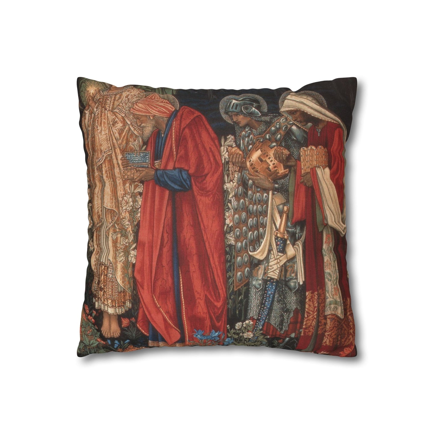 Decorative pillow with classical painting design on a white background