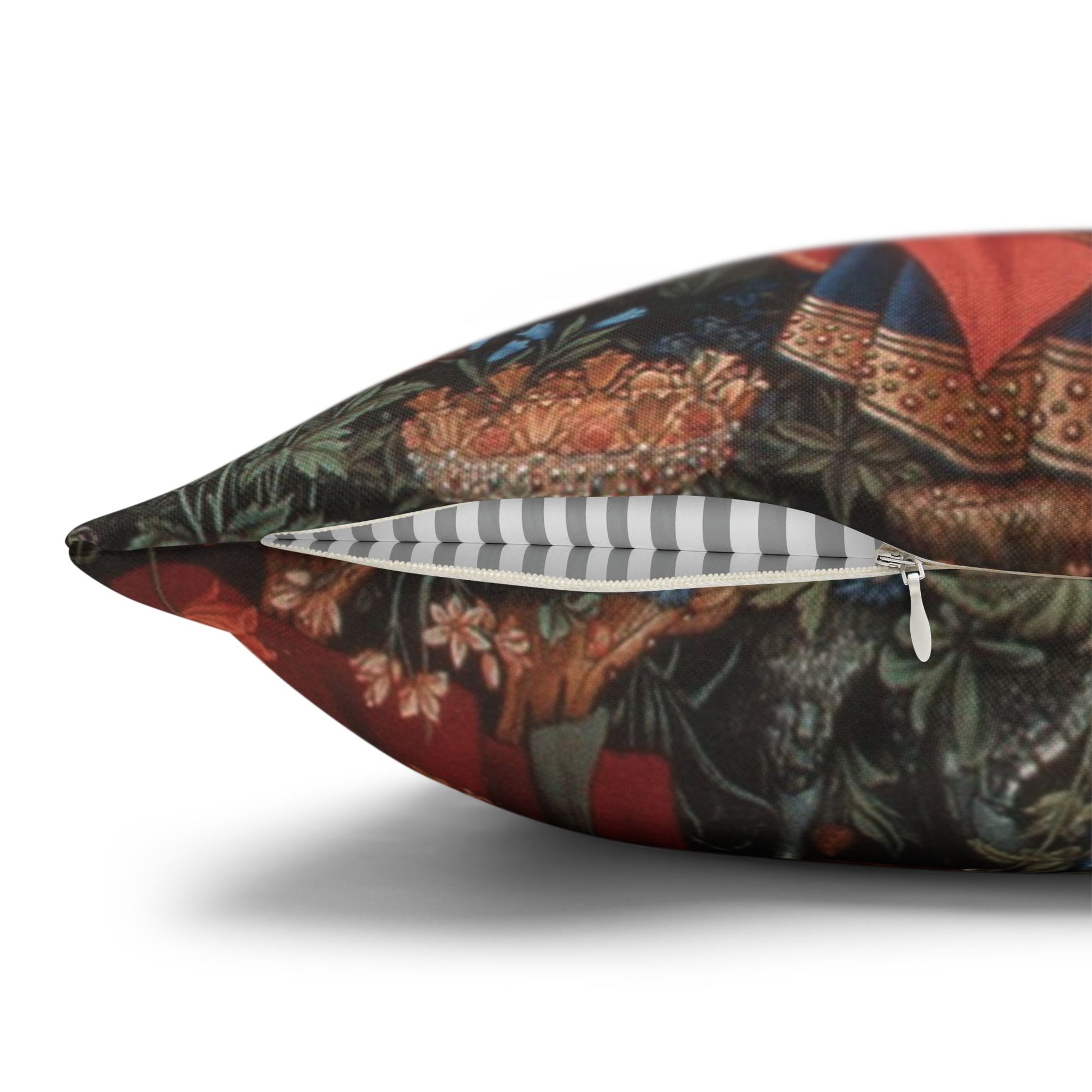 Decorative pillow with intricate patterns on a white background