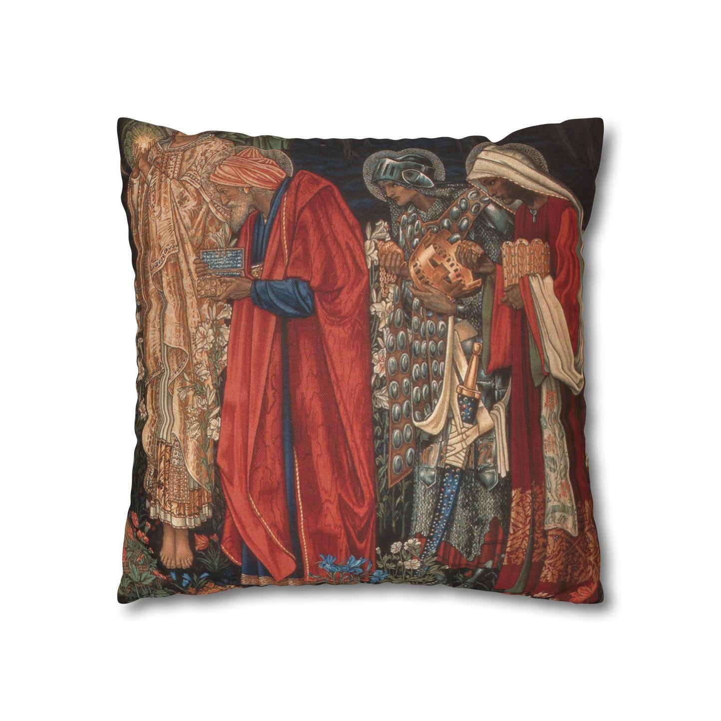 Decorative pillow with classical painting design on a white background