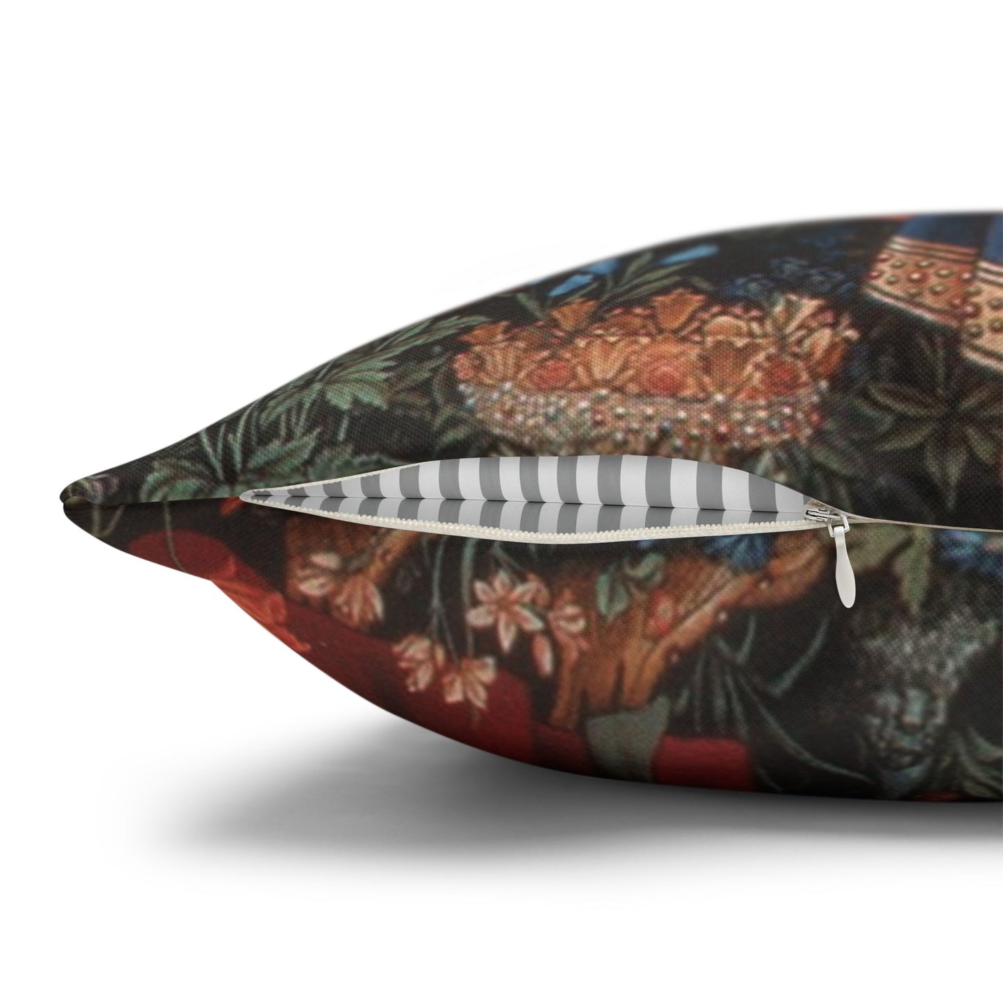 Decorative pillow with floral pattern on a white background