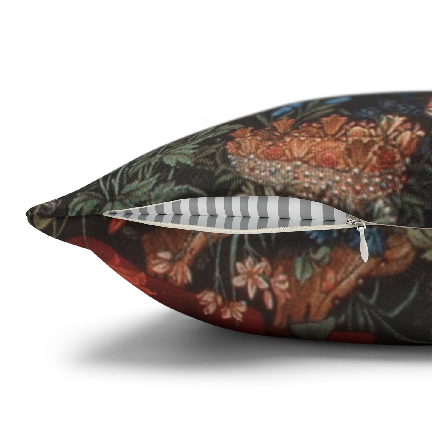 Decorative pillow with floral pattern on a white background