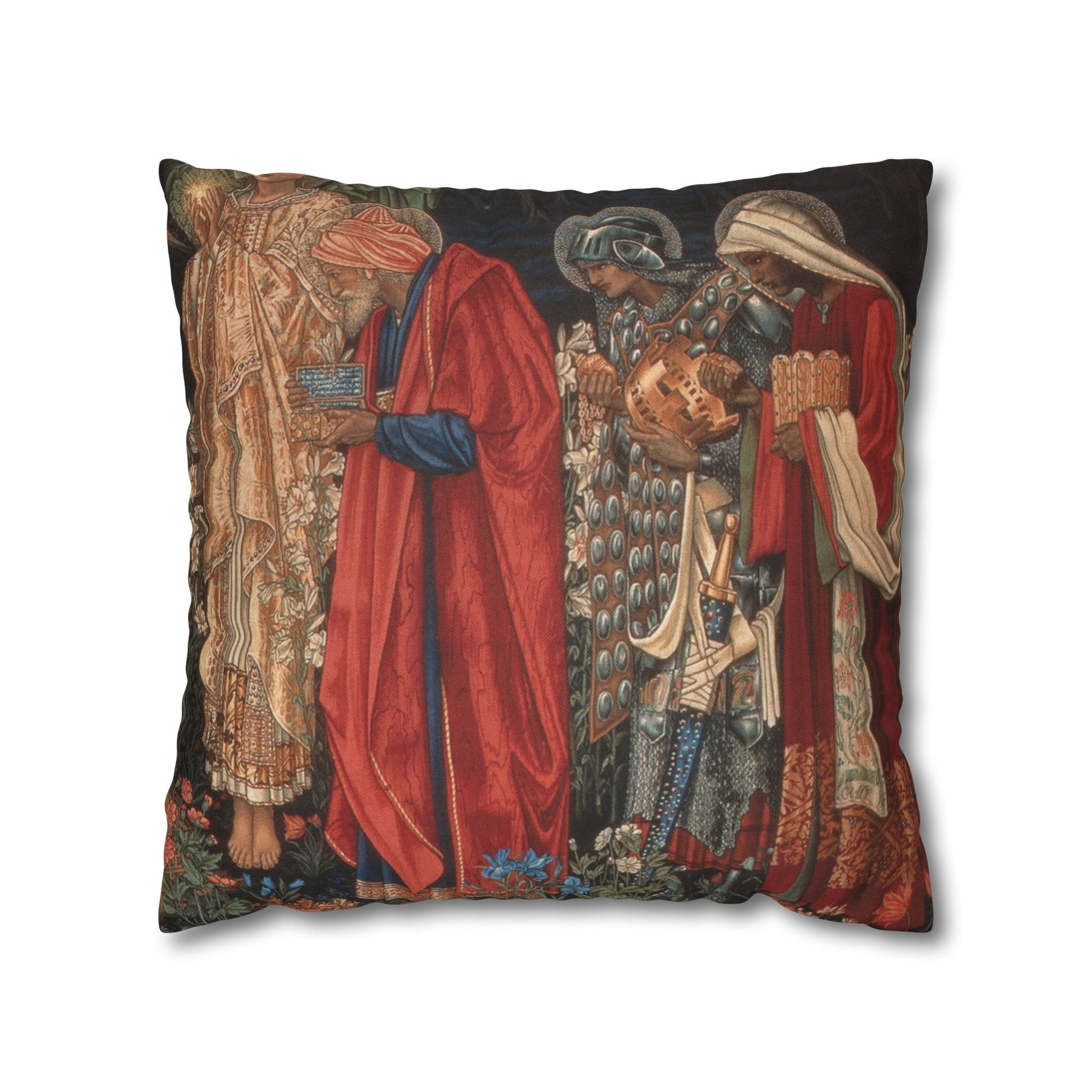 Decorative pillow with classical painting design on a white background