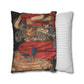 Decorative pillow with intricate design next to a plain striped pillow on a white background