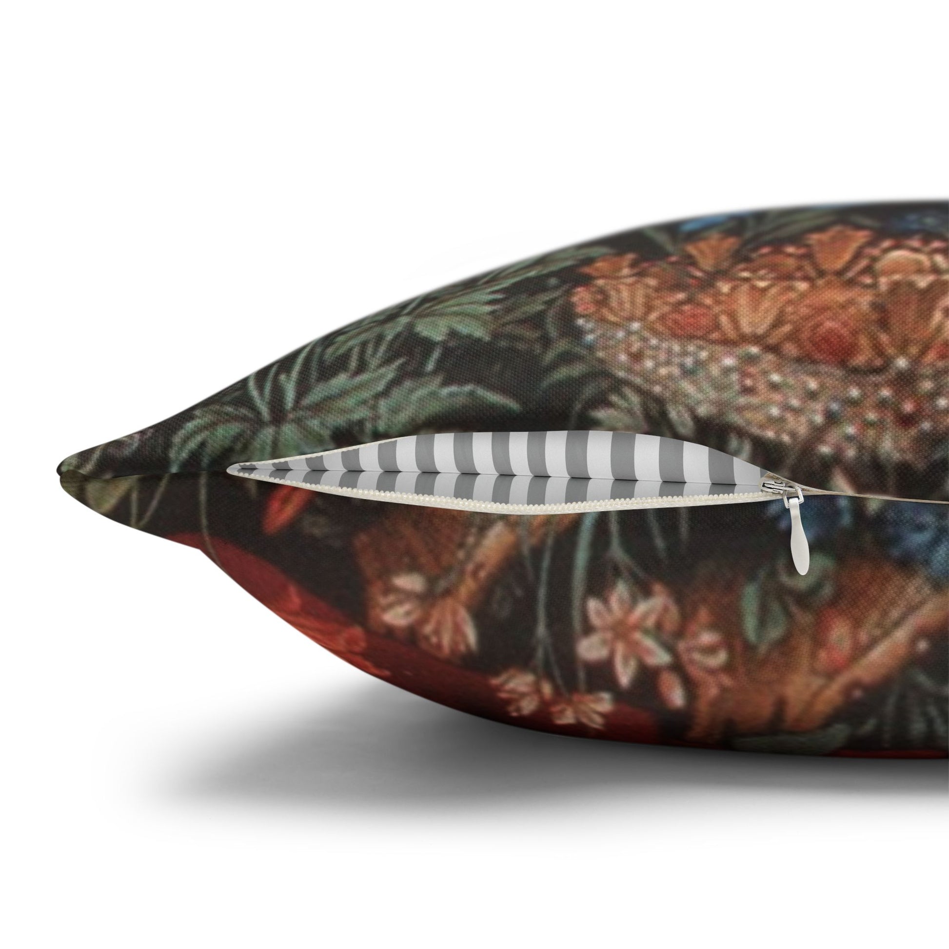 Decorative pillow with a floral pattern on a white background