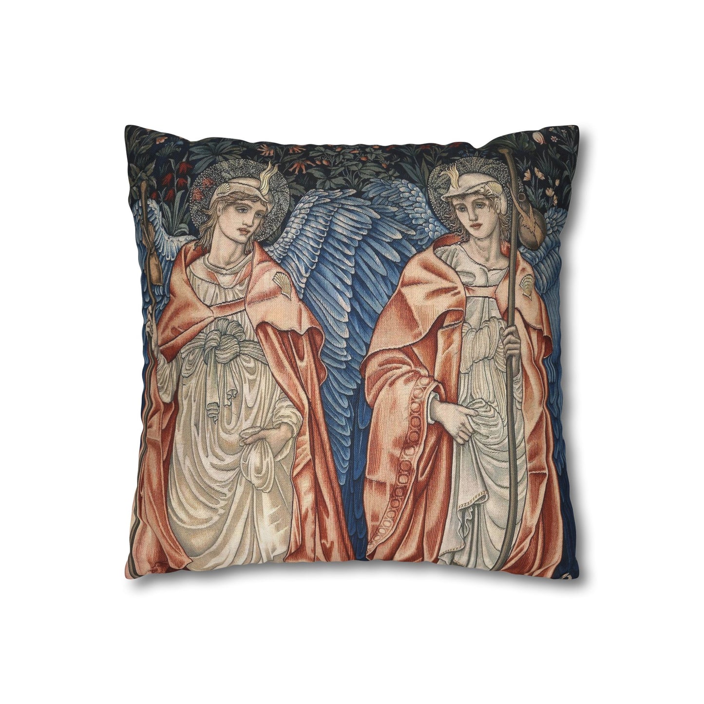 Decorative pillow with angelic design on a white background