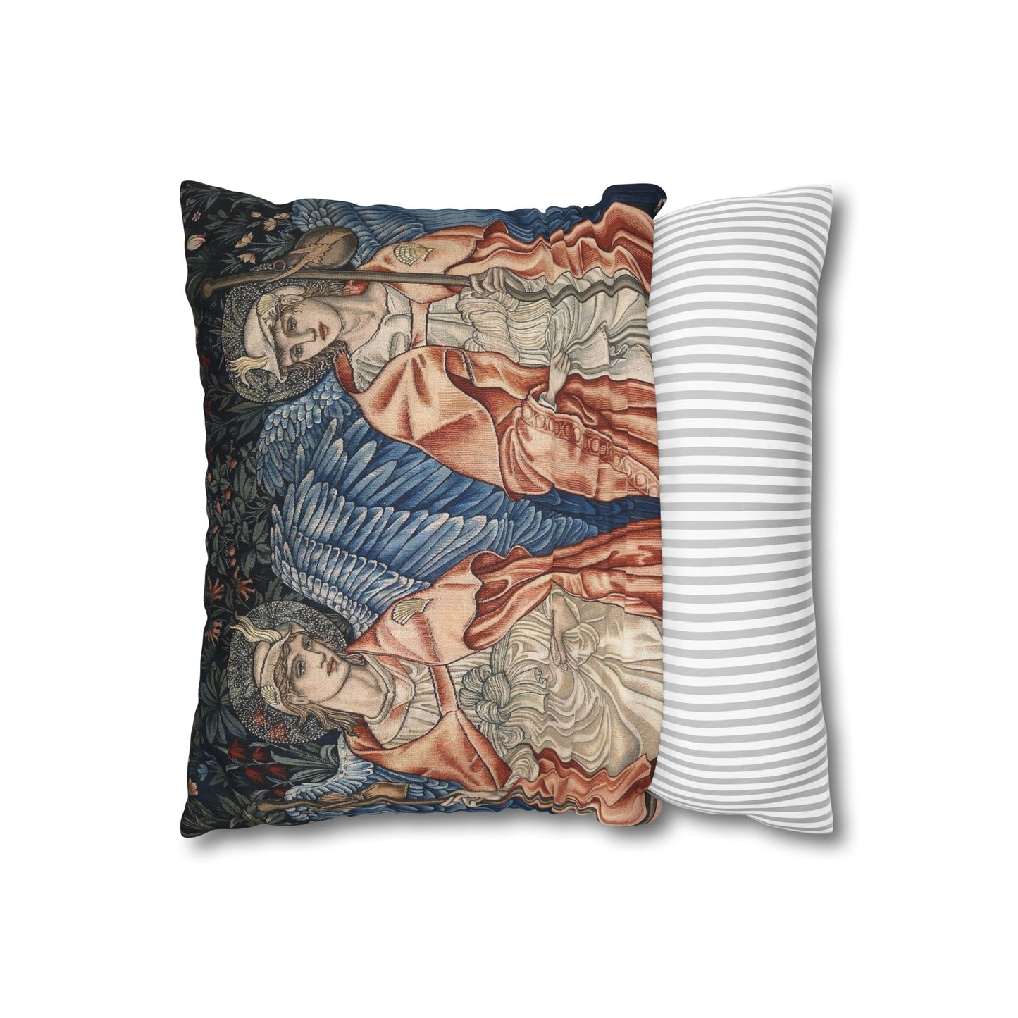 Decorative pillow with classical painting design on a white background