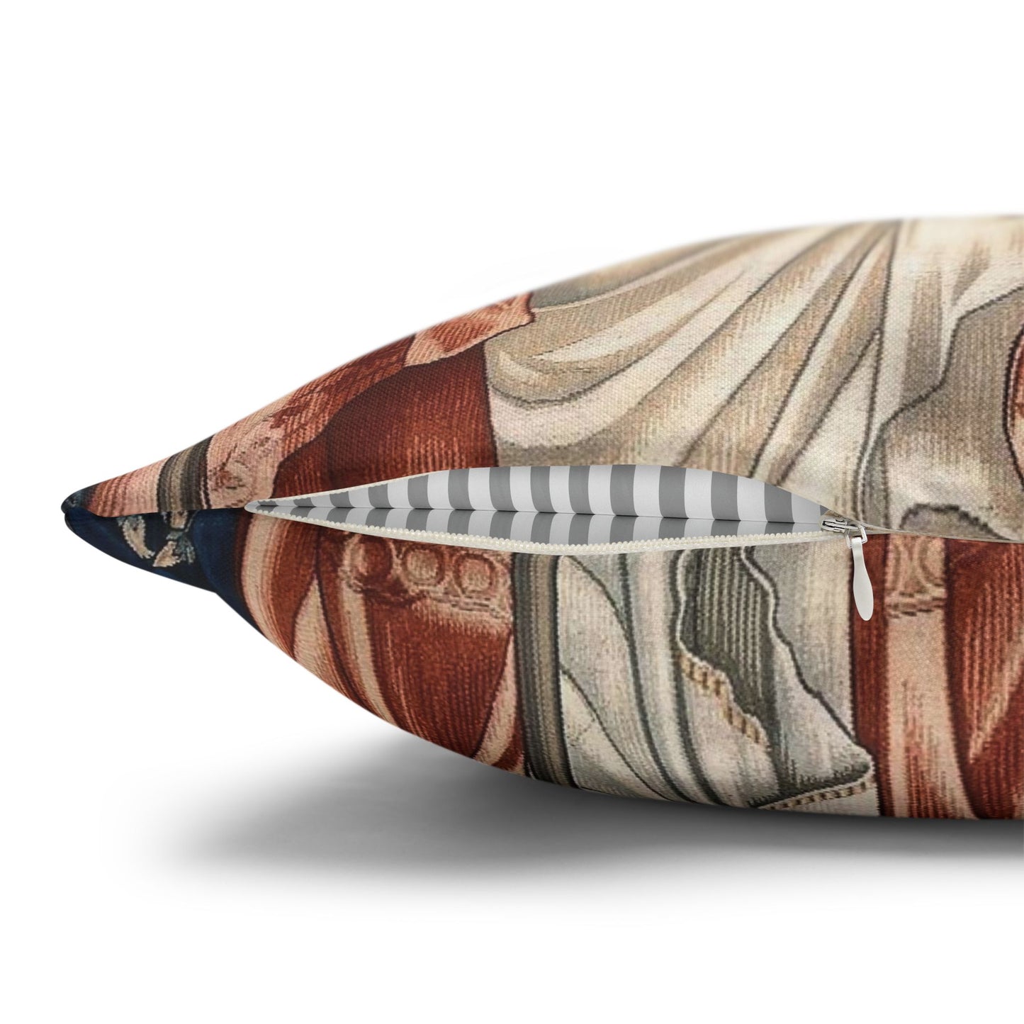 Decorative pillow with a patterned design on a white background