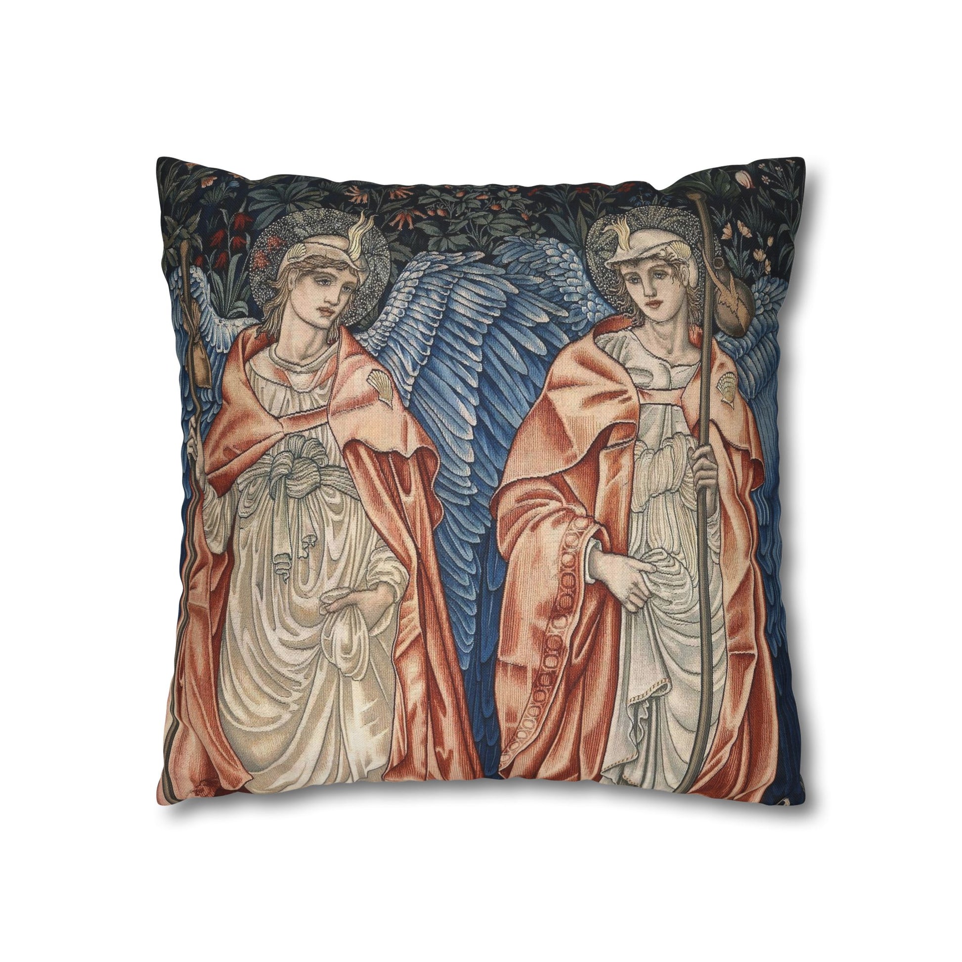 Decorative pillow with angelic design on a white background