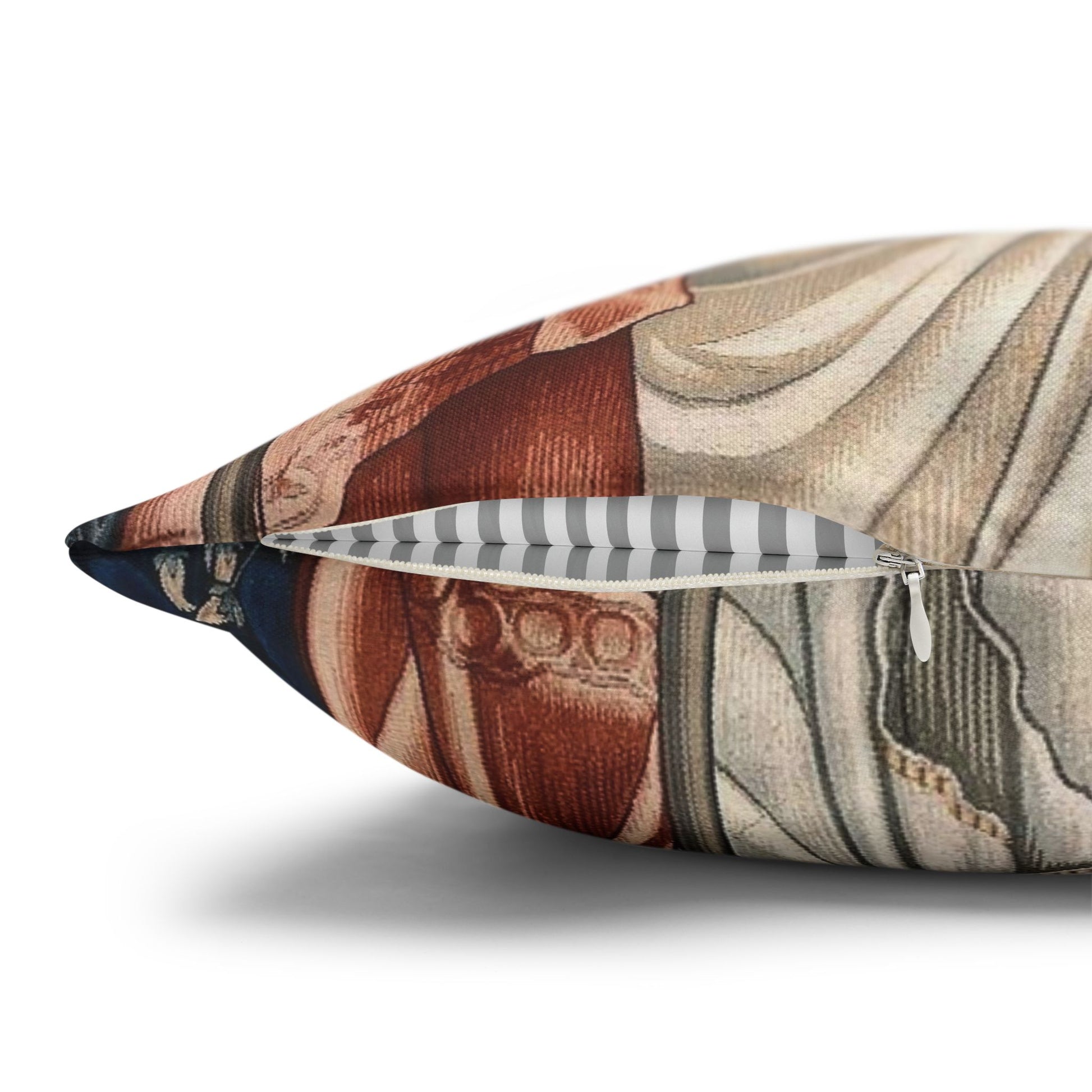 Decorative pillow with a zipper on a white background