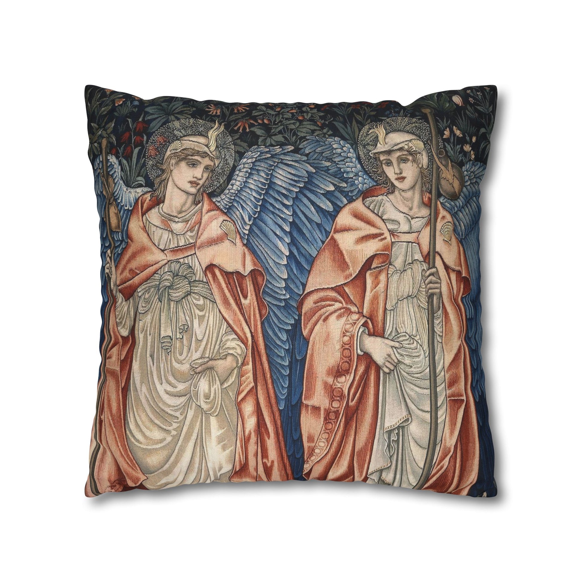 Decorative pillow with angelic design on a white background