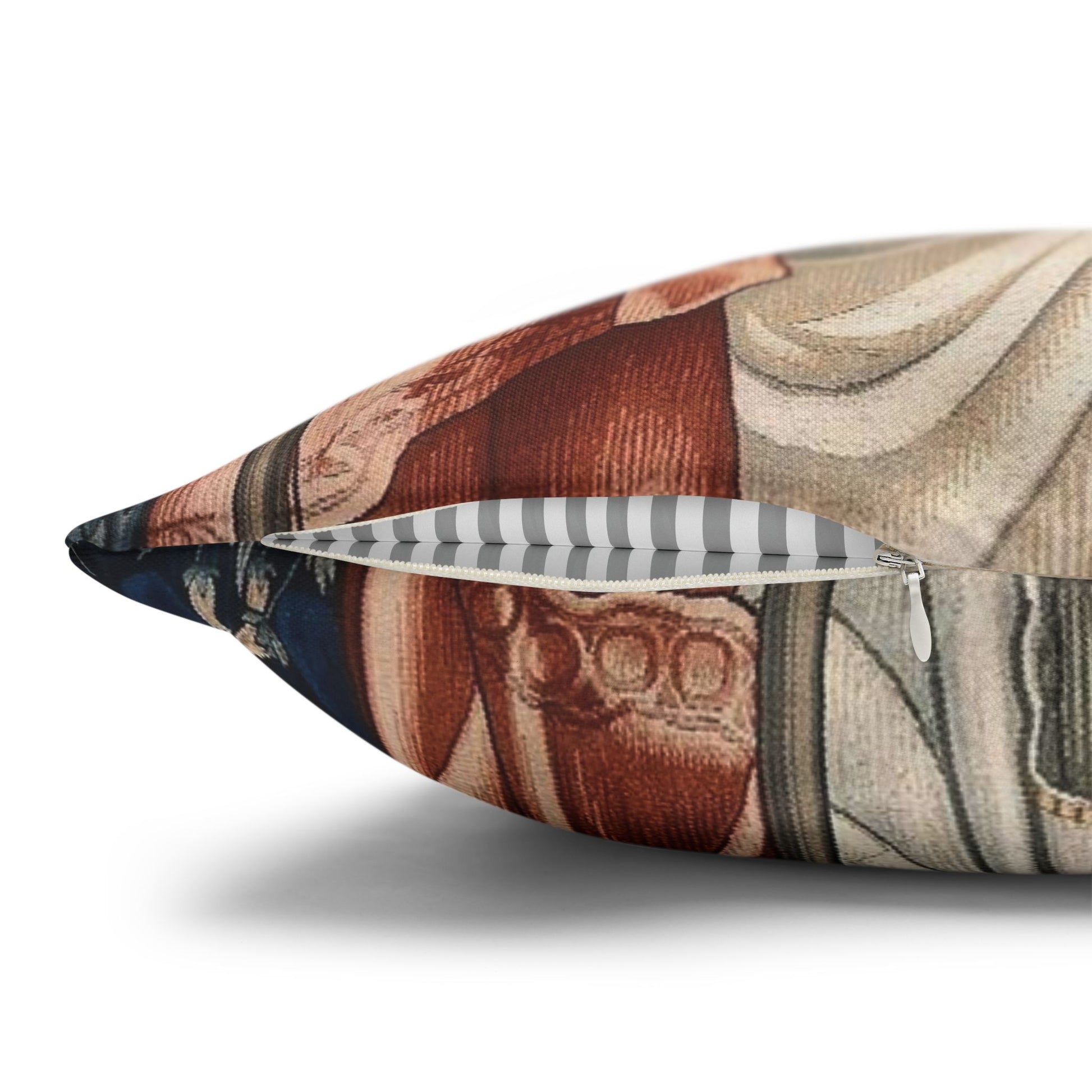 Decorative pillow with a patterned design on a white background