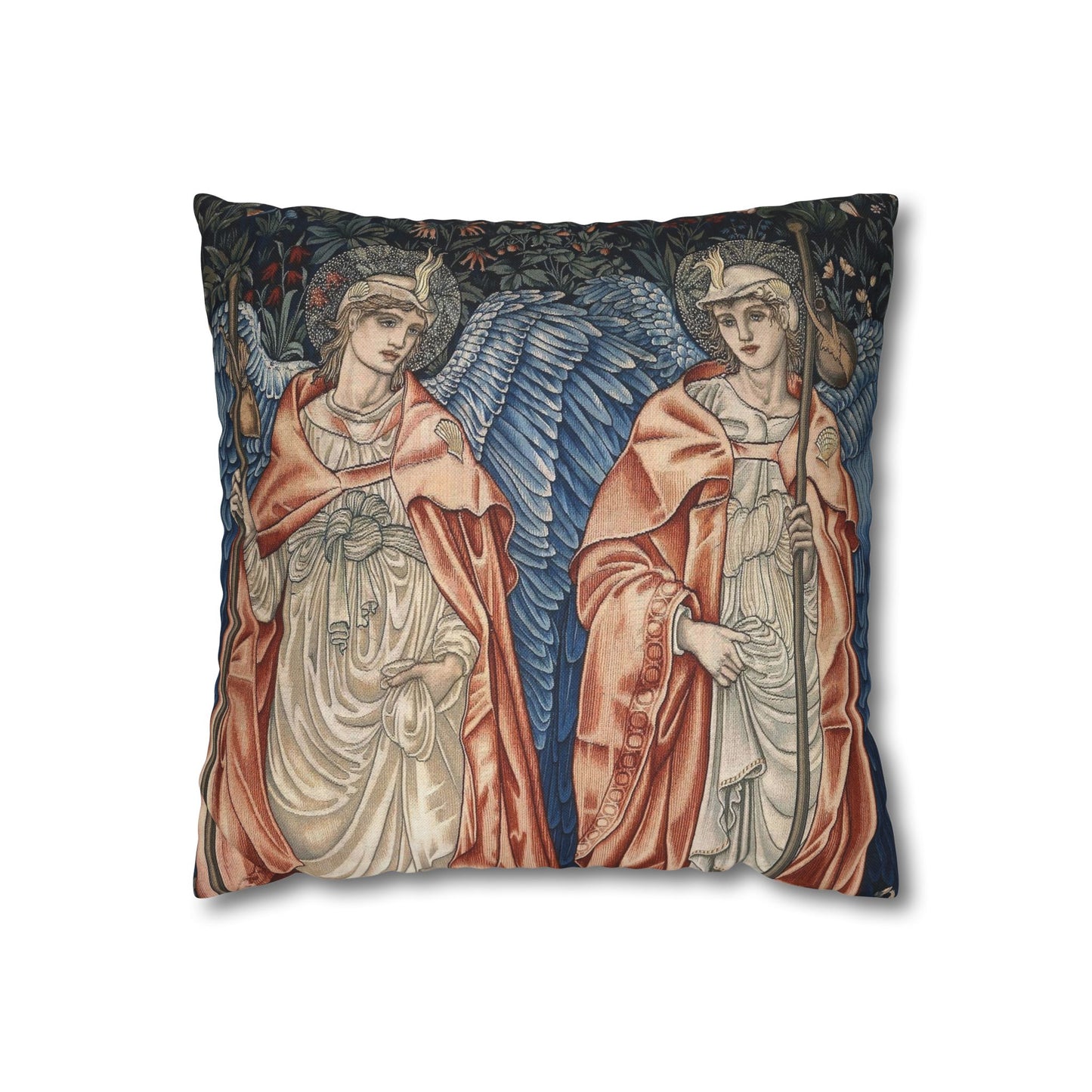 Decorative pillow with angel design on a white background