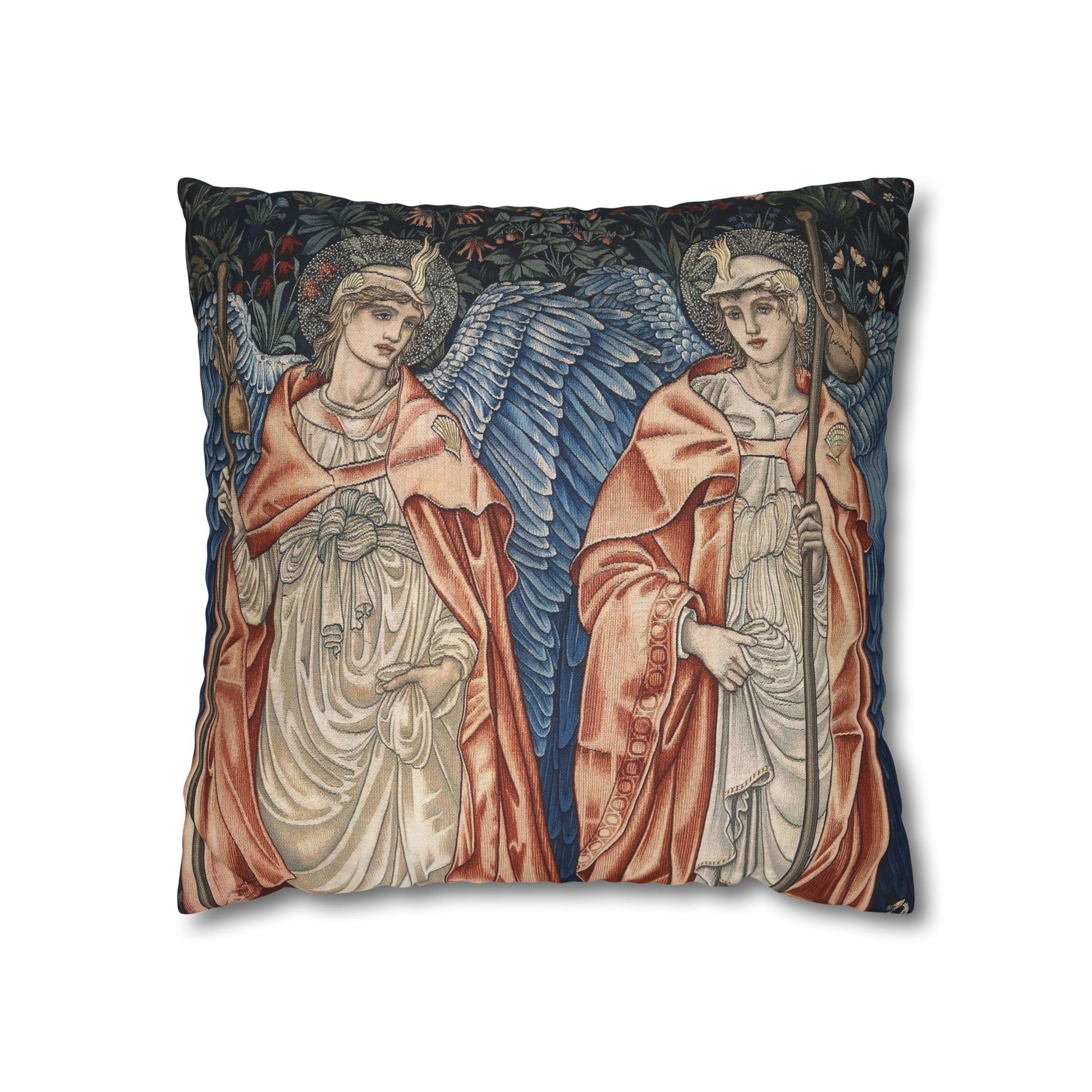 Decorative pillow with angel design on a white background