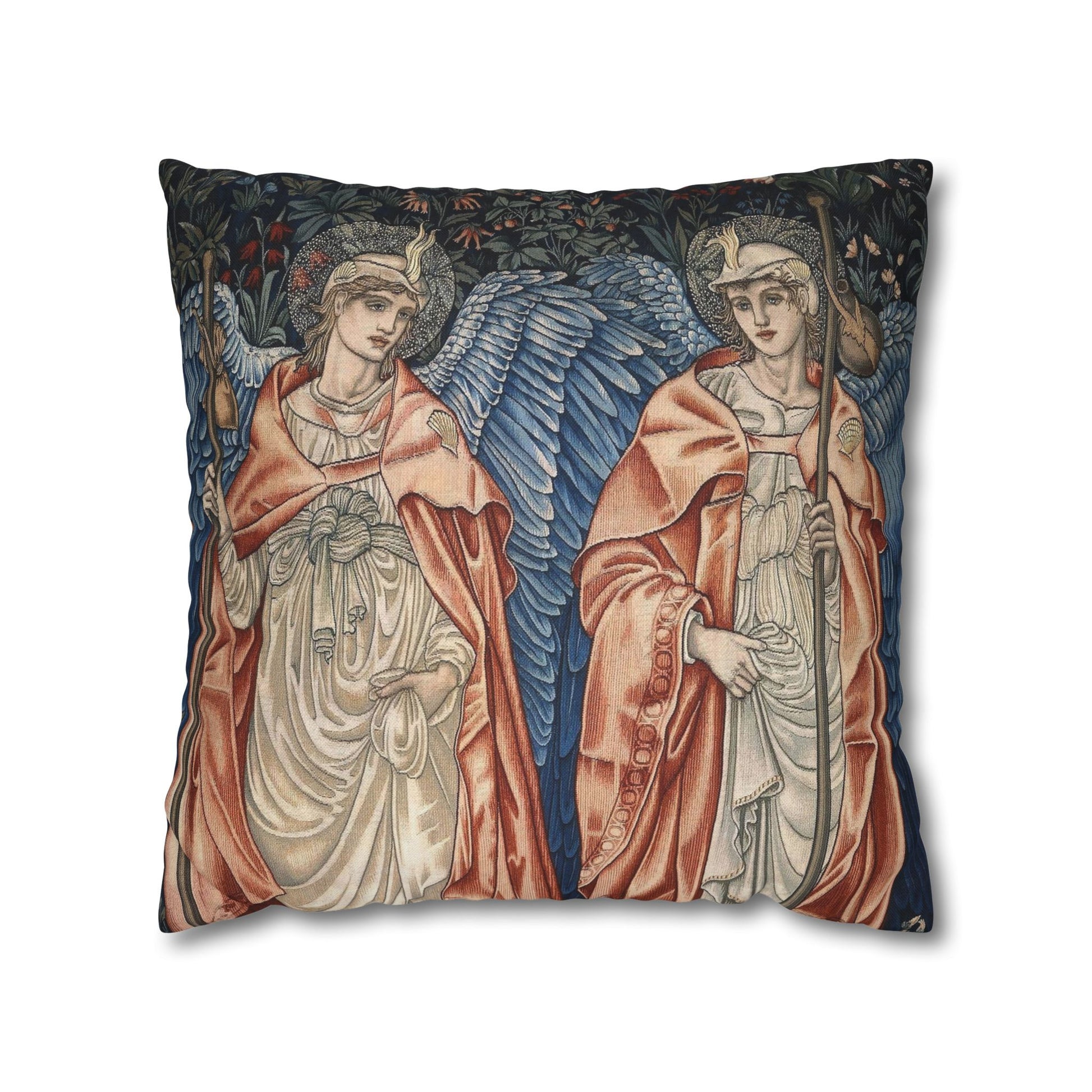 Decorative pillow with angelic design on a white background