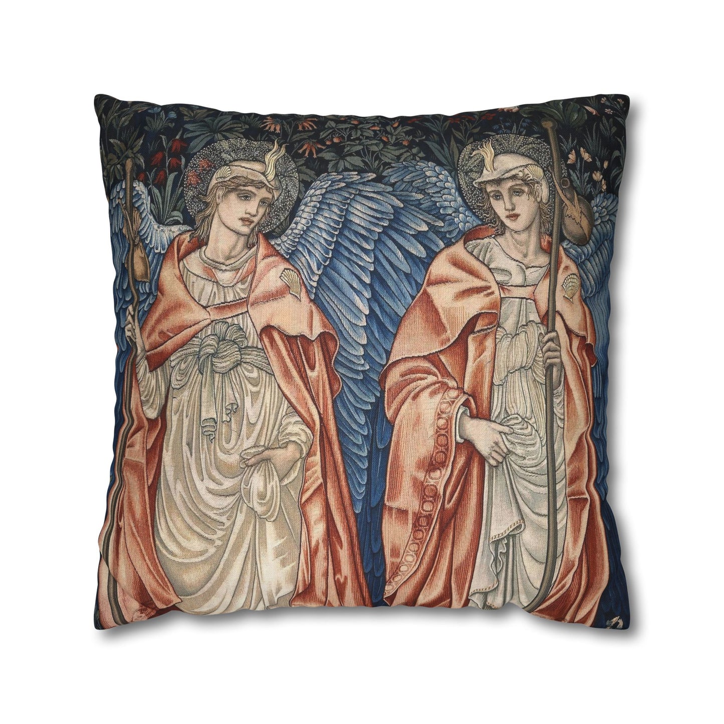 Decorative pillow with angelic design on a white background
