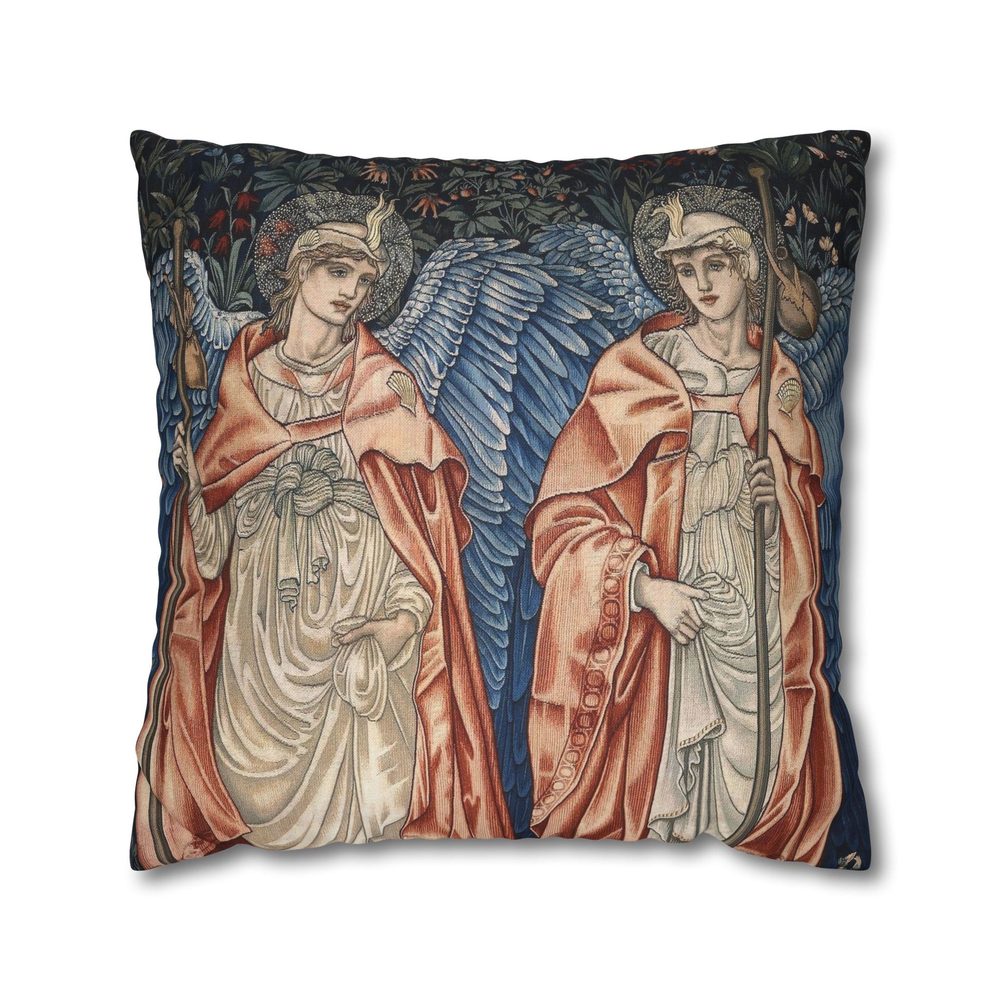 Decorative pillow with angelic design on a white background
