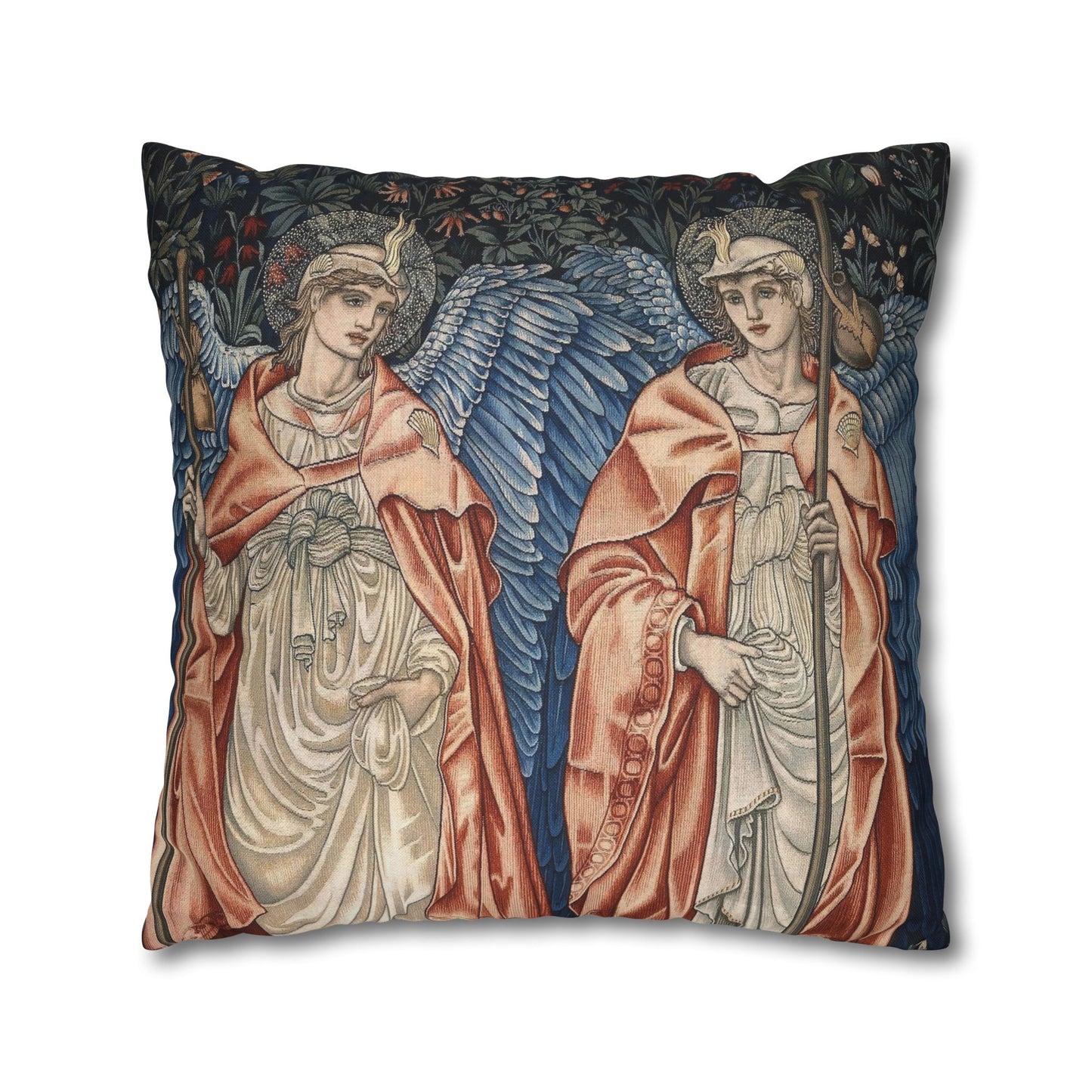 Decorative pillow with angelic design on a white background