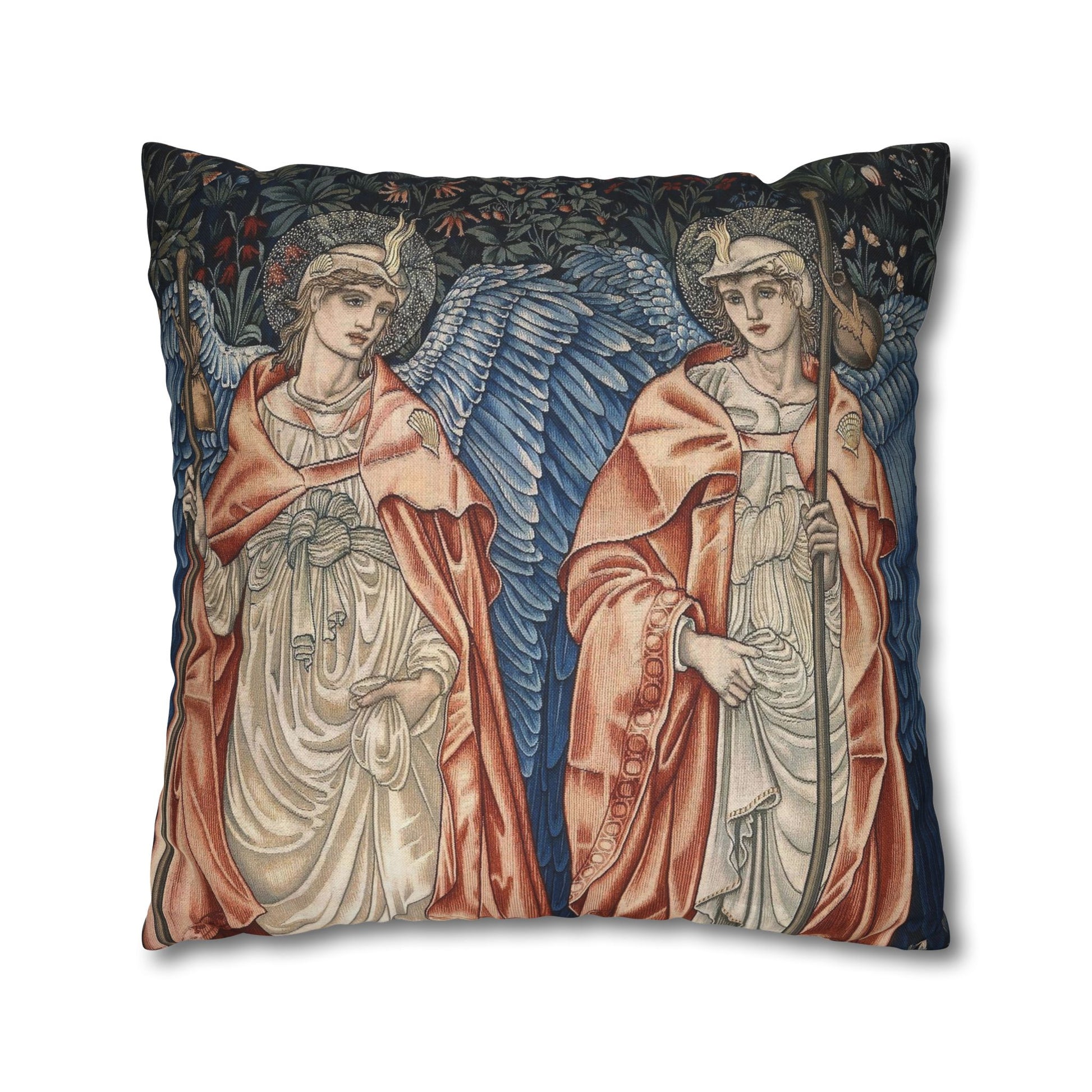 Decorative pillow with angelic design on a white background
