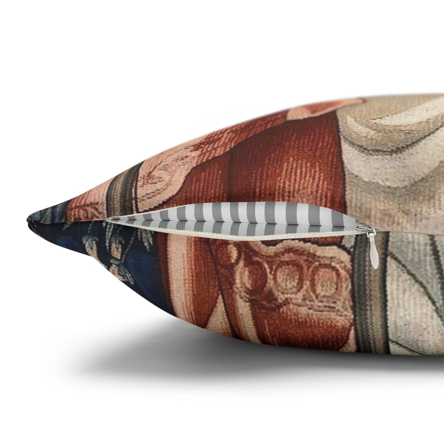 Decorative pillow with a patterned design on a white background