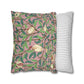 Two pillows, one with a floral pattern and the other with a striped pattern, on a white background.