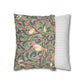 Two pillows, one with a floral pattern and the other with a striped pattern, on a white background.