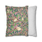 Two pillows, one with a floral pattern and the other with a striped pattern, on a white background.