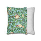 Two pillows, one with a nature-themed design and the other with a striped pattern, on a white background.