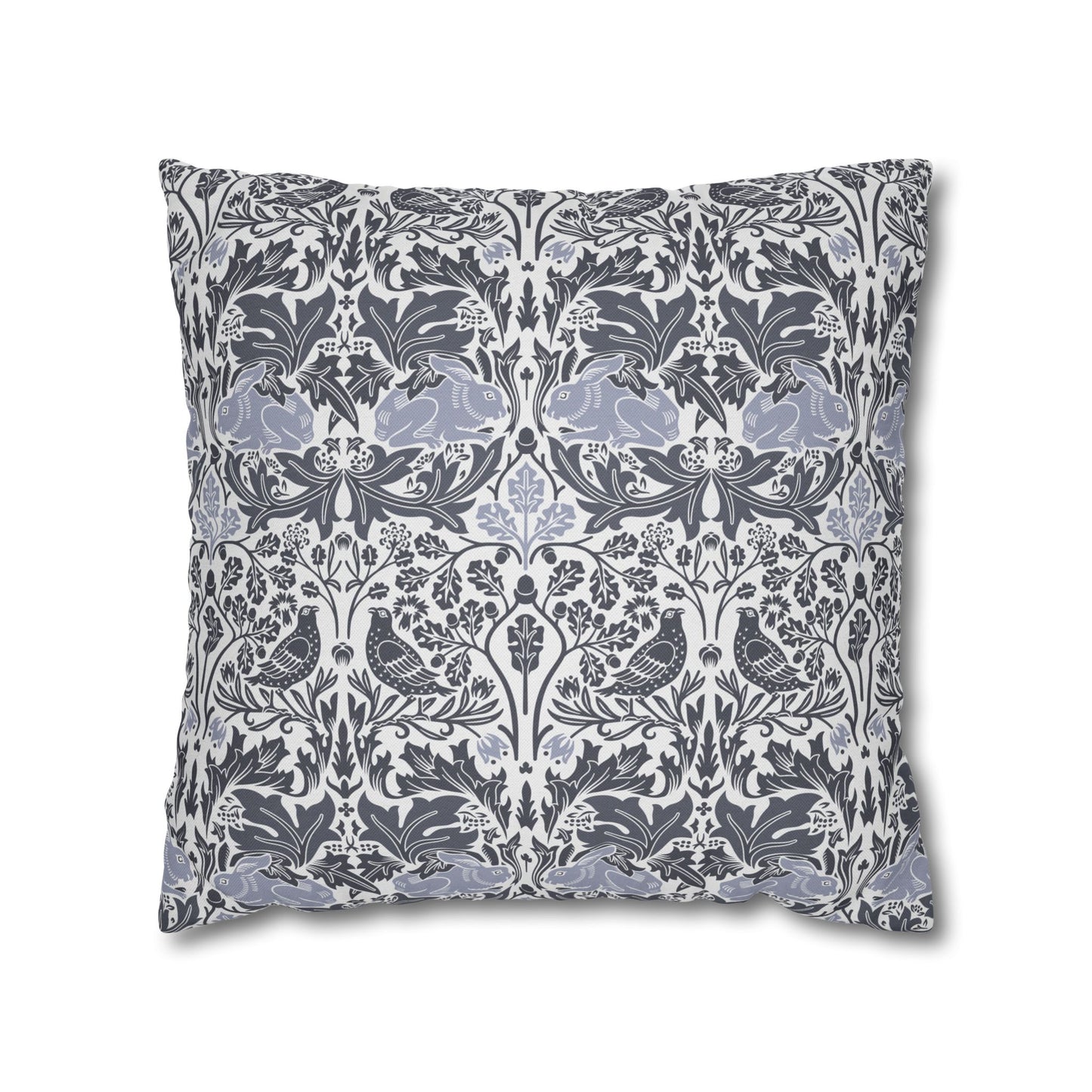Decorative pillow with floral and animal pattern on a white background