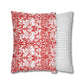 Two pillows, one with red and white pattern and the other with gray stripes, on a white background.