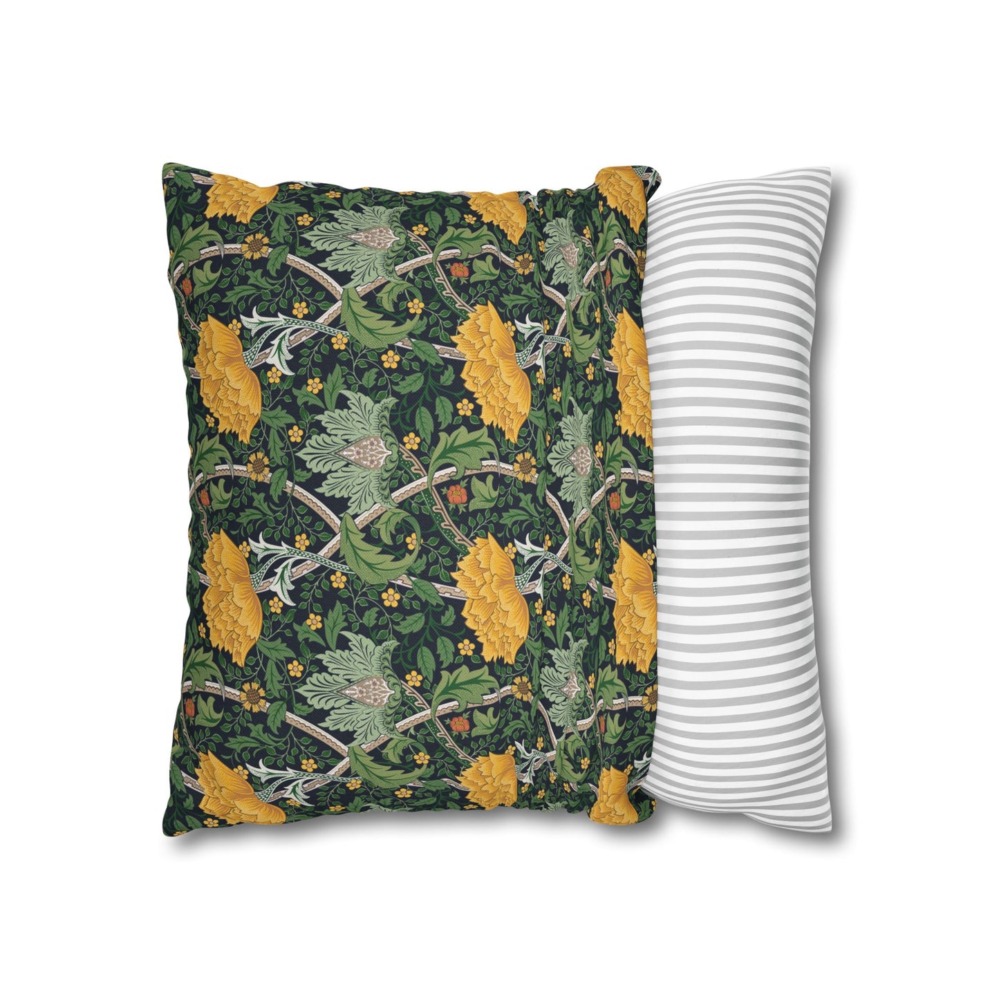 Decorative pillow with floral pattern and a striped pillow on a white background