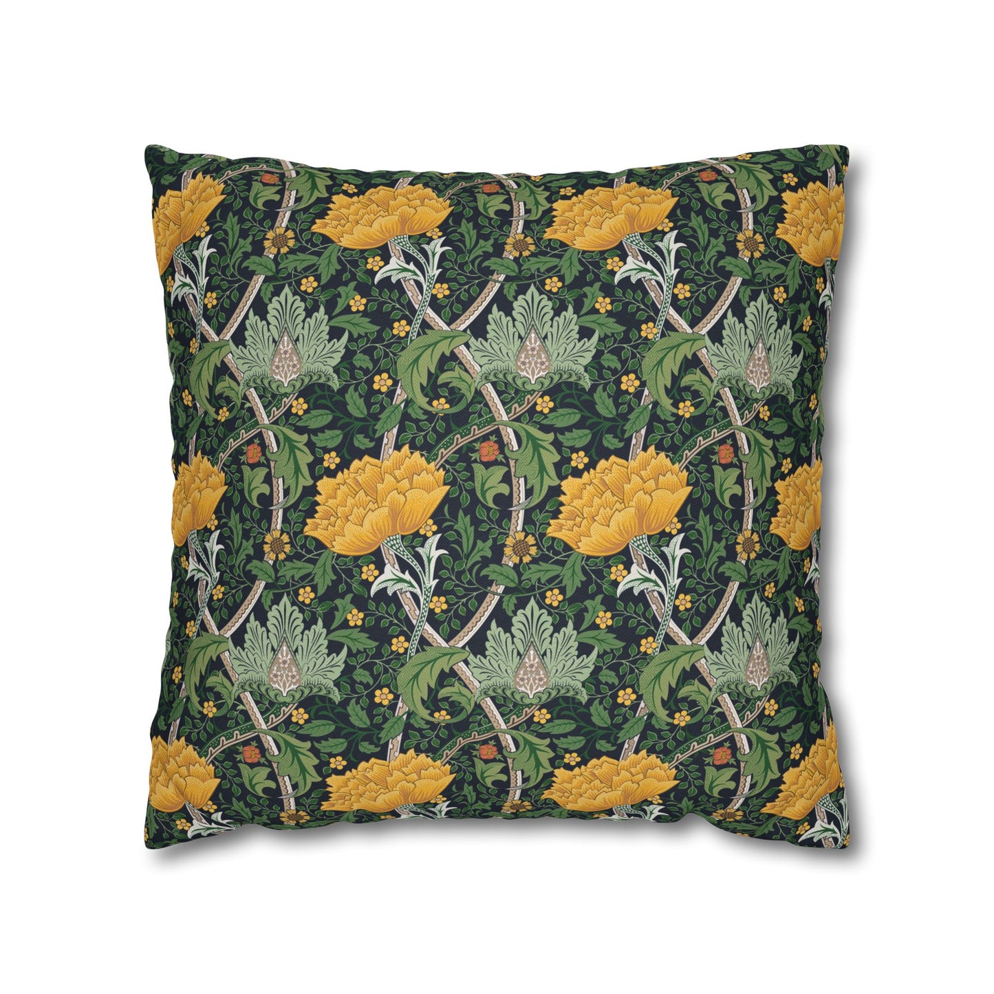 Decorative pillow with floral and horseshoe pattern on a dark green background